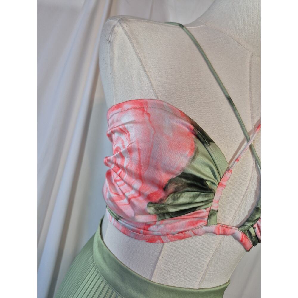 L'IDEE Woman Jardin Fluer Rose Green Pink Top Maxi Skirt Set US 2 - Picture 5 of 16